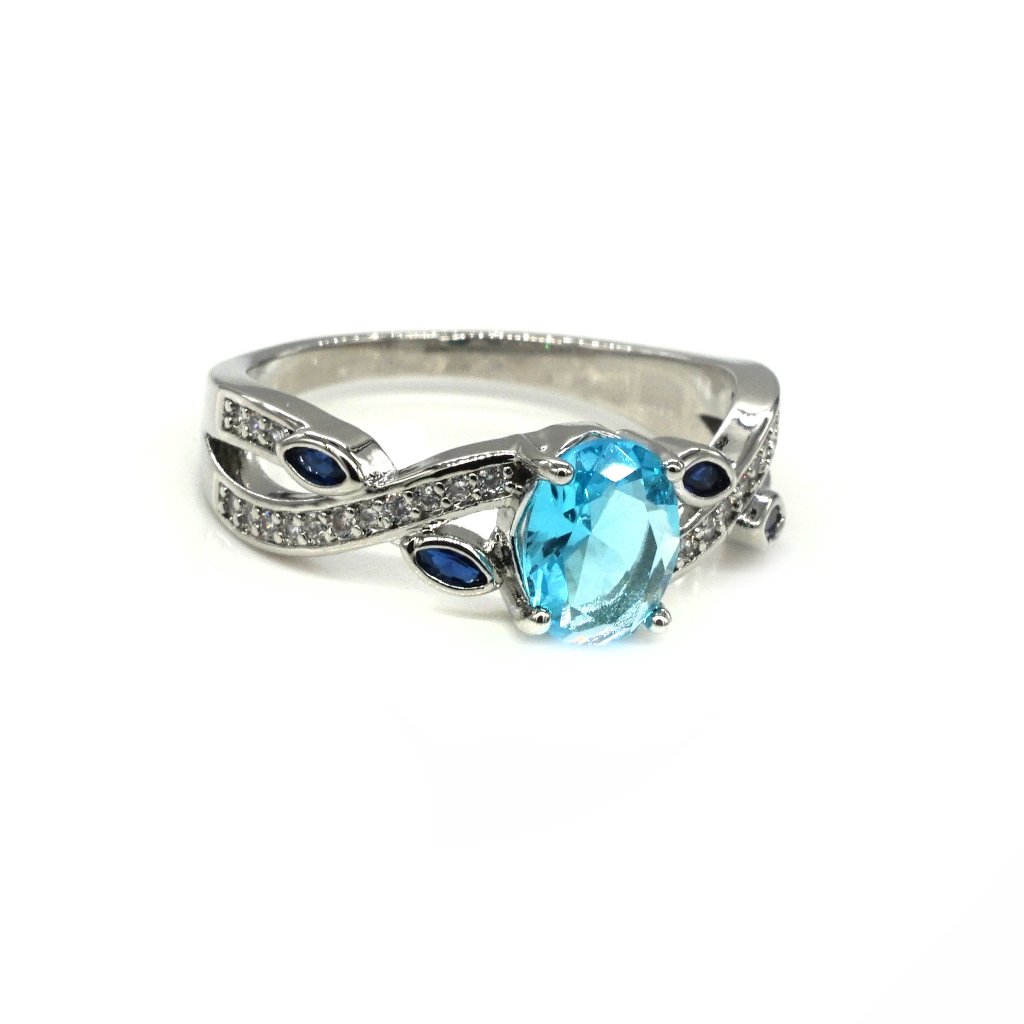 Blue Crystal Silver Ring.